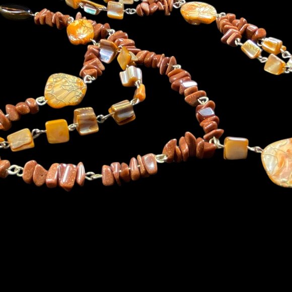 3pc SET Gemstone Chip Stone Shell 27" Pendant Necklace Earrings Bracelet Avante - Picture 9 of 11